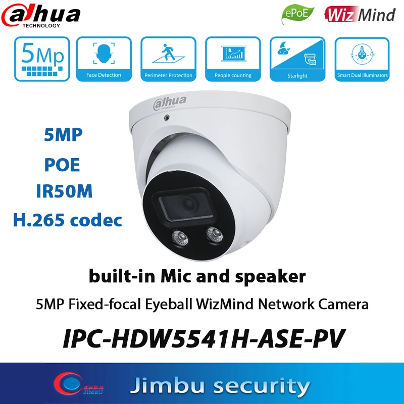 Dahua IPC-HDW5541H-ASE-PV IPtv 5MP EPOE H.265 IR50M Face Detection IVS Built-in Microphone and Speaker Eyeball WizMind IP Camera
Dahua IPC-HDW5541H-ASE-PV IPtv 5MP EPOE H.265 IR50M Face Detection IVS Built-in Microphone and Speaker Eyeball WizMind IP Camera