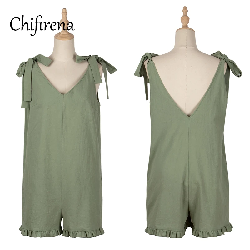 Chifirena Summer Tank Playsuits Women V Neck Bow Tie Sexy Jumpsuit Loose Solid Rompers Backless Green Overalls for Women 2021
Chifirena Summer Tank Playsuits Women V Neck Bow Tie Sexy Jumpsuit Loose Solid Rompers Backless Green Overalls for Women 2021