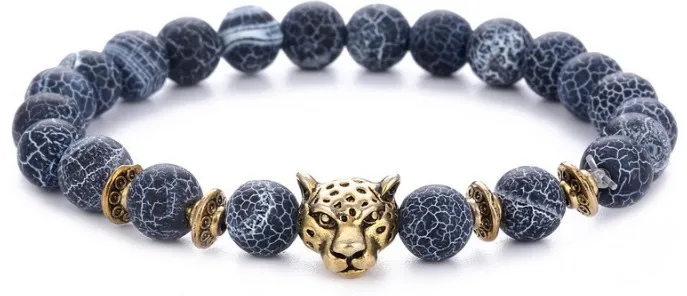 8mm elastic thread Reiki Buddha Prayer Yoga Bracelet vb435 adjusted black weathered bead agate Leopard head Bangles | Украшения и
