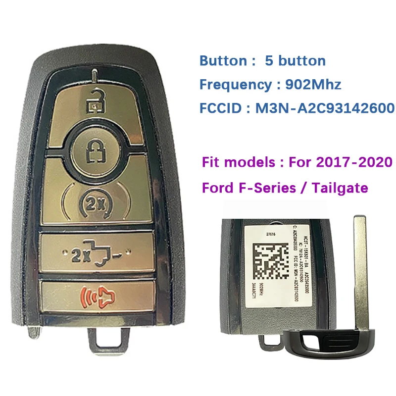 Оригинальный 5-кнопочный затвор CN018110 2017-2020 Ford F-Series, частота управления смарт-ключами 902 МГц, ФК-номер
Оригинальный 5-кнопочный затвор CN018110 2017-2020 Ford F-Series, частота управления смарт-ключами 902 МГц, ФК-номер