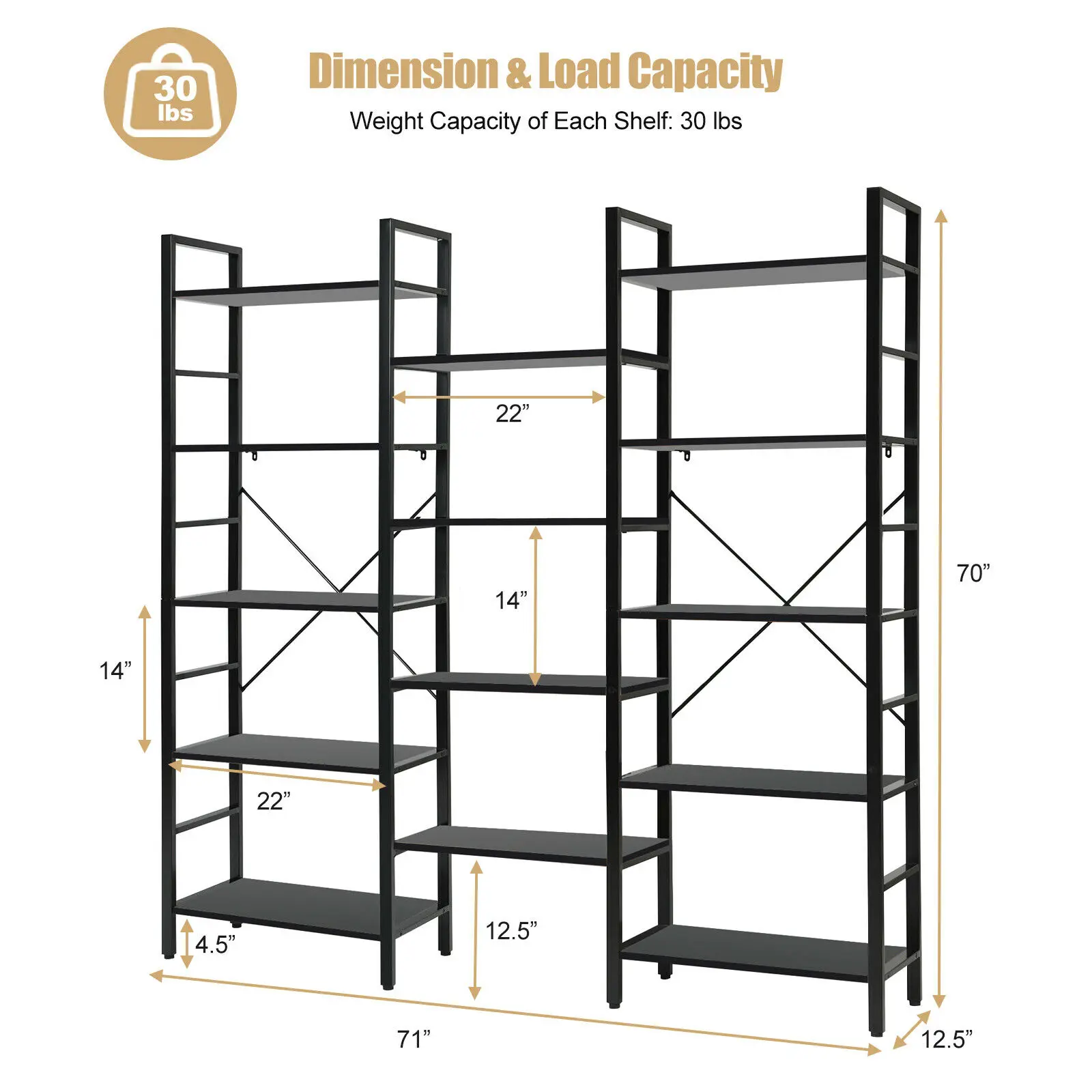 Triple Wide 5-tier Bookcase Large Bookshelf Display Storage Shelf Vintage Black
Triple Wide 5-tier Bookcase Large Bookshelf Display Storage Shelf Vintage Black