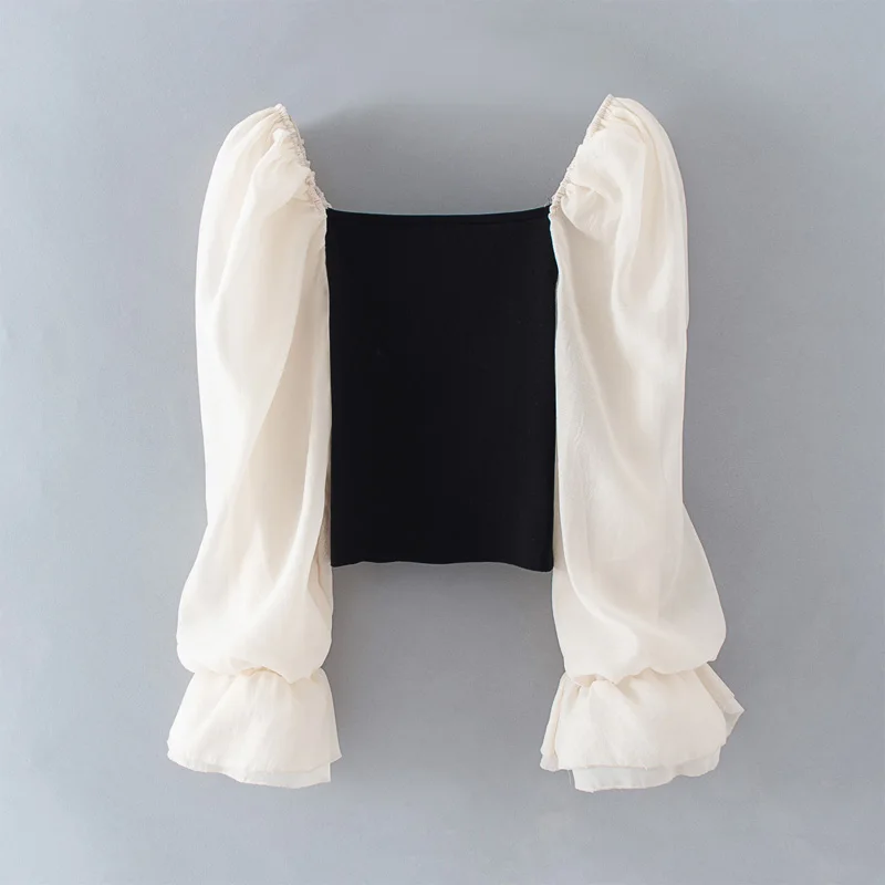 Summer women's shirt casual solid color organza stitching short shirt 
Summer women's shirt casual solid color organza stitching short shirt