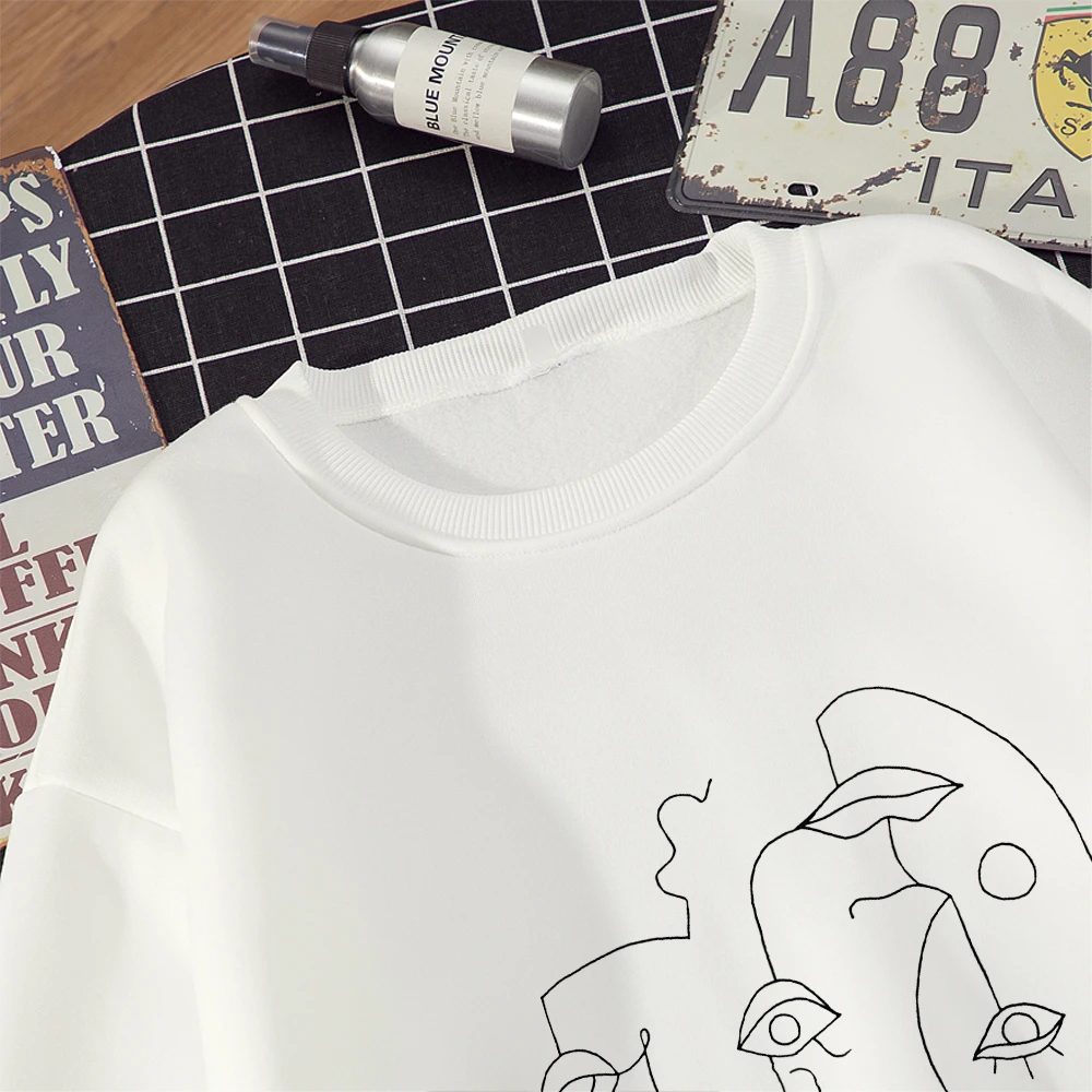Gray White Art Vintage Face Line Printing Moletom Sweatshirts Women Autumn Fashion Pullovers Plus Size Warm Hoodies Streetwear
Gray White Art Vintage Face Line Printing Moletom Sweatshirts Women Autumn Fashion Pullovers Plus Size Warm Hoodies Streetwear