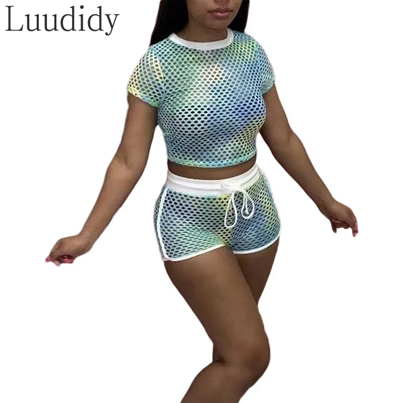 Women Fashion Two-Piece Set O Neck Grid Hollow Out See Through Short Sleeve Tshirt & Lace Up Shorts Sets Sportswear Suits
Women Fashion Two-Piece Set O Neck Grid Hollow Out See Through Short Sleeve Tshirt & Lace Up Shorts Sets Sportswear Suits
