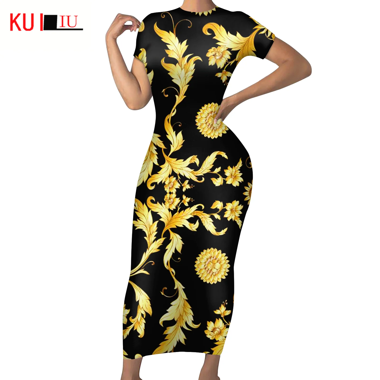 KUILIU Summer Fashion Long Dress Luxury European Golden Floral Sexy Bodycon Women Printing Lady Short Sleeves Party Robe Mujer
KUILIU Summer Fashion Long Dress Luxury European Golden Floral Sexy Bodycon Women Printing Lady Short Sleeves Party Robe Mujer