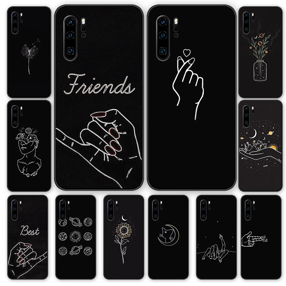 Черные белые однотонные черные ТПУ чехлы накладки для Huawei P40 P30 P20 P10 Mate 10 20 30 Pro