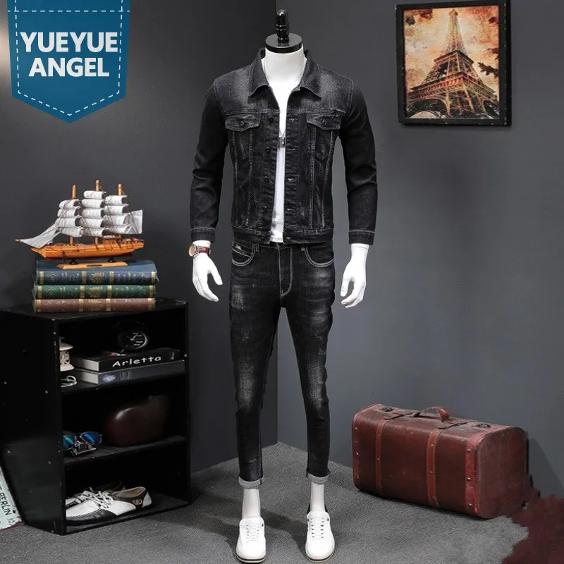 Classic Black Denim Sets Men High Quality Slim Jacket Coats And Straight Jeans Two Piece Sets New Autumn Fashion Streetwear
Classic Black Denim Sets Men High Quality Slim Jacket Coats And Straight Jeans Two Piece Sets New Autumn Fashion Streetwear