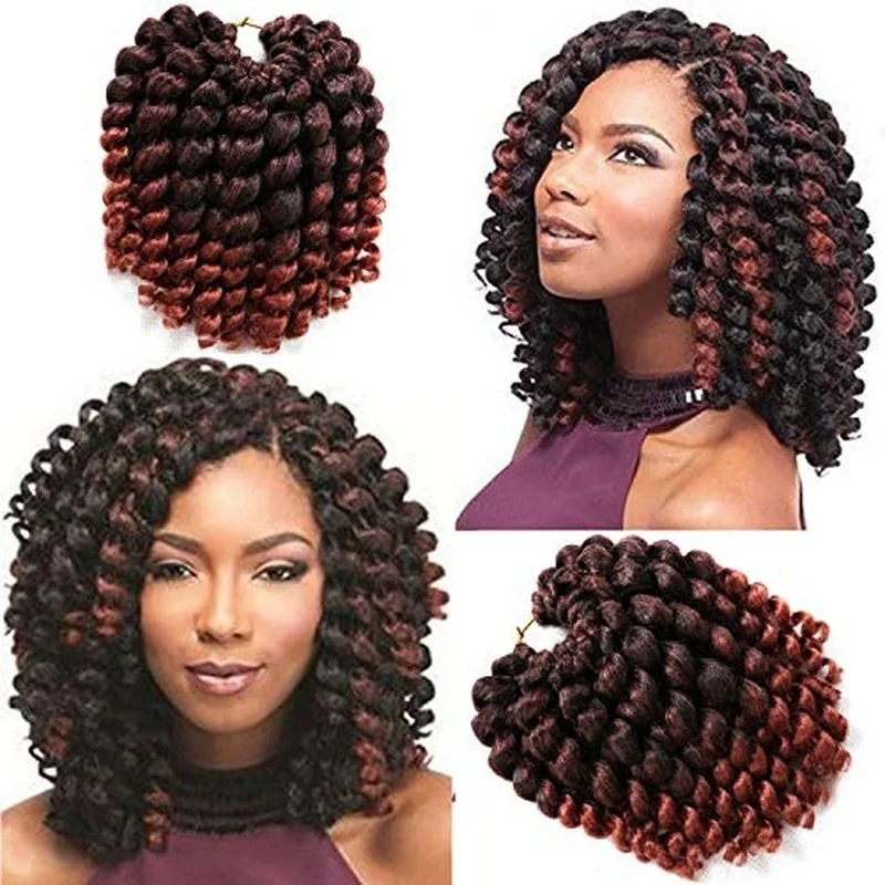 

8inch Ombre Jumpy Wand Curl Crochet Braids 22 Roots Jamaican Bounce Curl Synthetic Crochet Hair Extension for Black Women