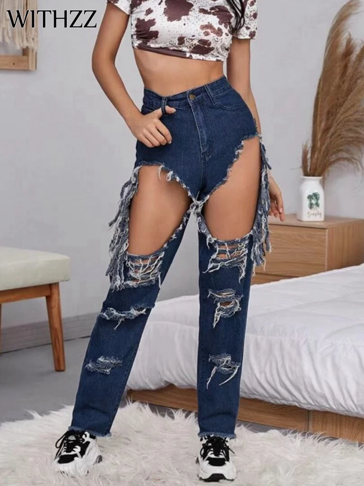 WITHZZ Women's Fashion Hole Ripped Denim Scratched Straight Pants Female Trousers Jeans
WITHZZ Women's Fashion Hole Ripped Denim Scratched Straight Pants Female Trousers Jeans