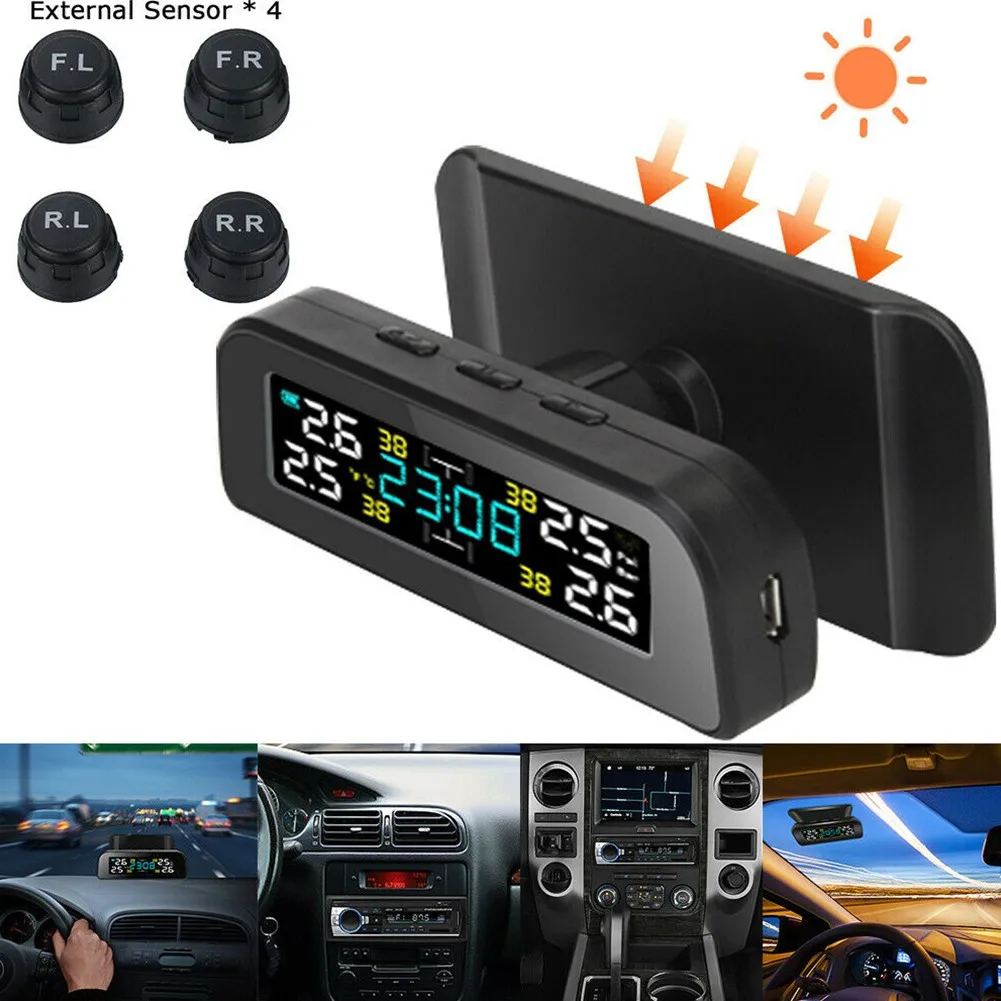 Solar USB TPMS Car Solar Wireless Tire Pressure LCD Monitoring System+ 4 Sensors Solar Tire Pressure Monitor
Solar USB TPMS Car Solar Wireless Tire Pressure LCD Monitoring System+ 4 Sensors Solar Tire Pressure Monitor