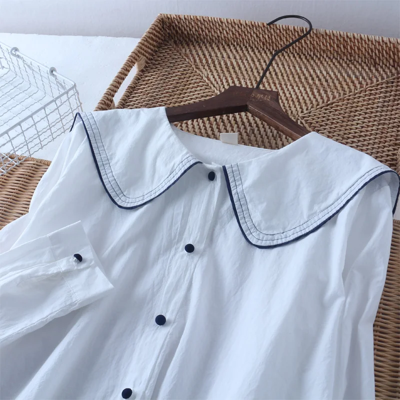 New Spring Women Blouse Cotton Peter Pan Collar Long Sleeve White Tops Loose Casual Women Shirt
New Spring Women Blouse Cotton Peter Pan Collar Long Sleeve White Tops Loose Casual Women Shirt