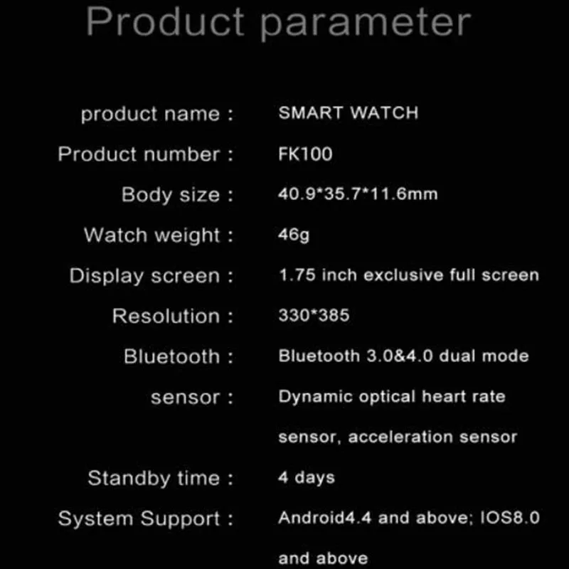 FK100 Bluetooth Call Smart Watch Men Women1.75 Inch Full Touch Screen Fitness Tracker Bracelet Sport Waterproof Smartwatch
FK100 Bluetooth Call Smart Watch Men Women1.75 Inch Full Touch Screen Fitness Tracker Bracelet Sport Waterproof Smartwatch