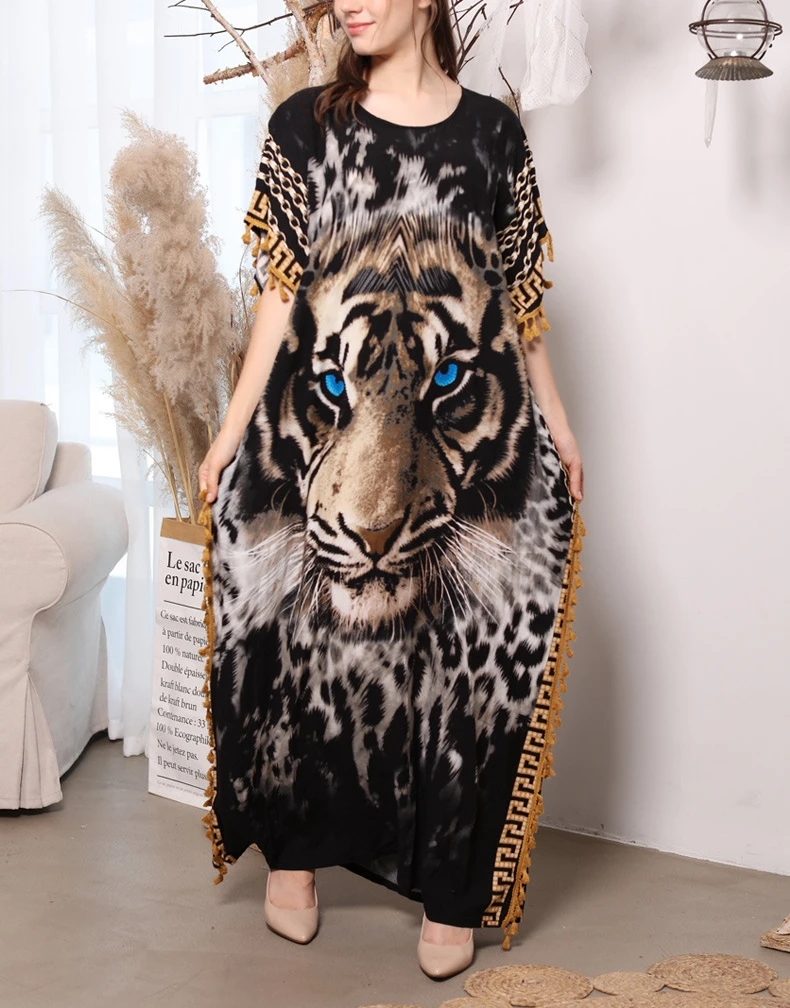 Female Middle East Muslim Arabic Turkey Tiger Head Printed Sress Short Sleeve Loose Big Swing Plus Size Women Robe Dress
Female Middle East Muslim Arabic Turkey Tiger Head Printed Sress Short Sleeve Loose Big Swing Plus Size Women Robe Dress