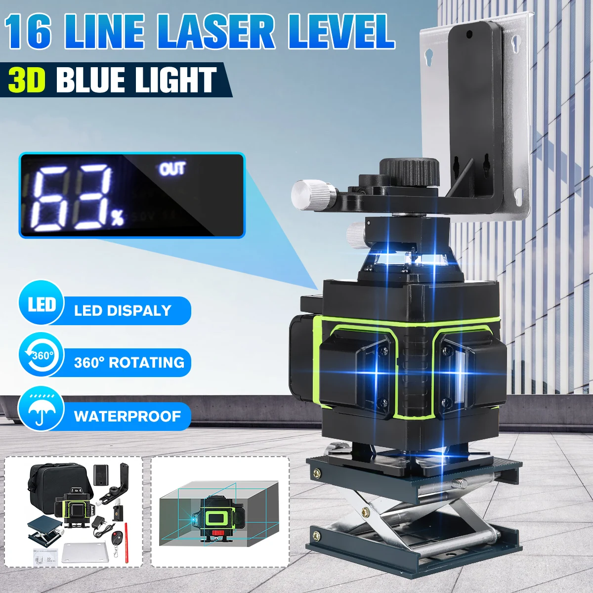 16 Line 360 Horizontal Vertical Cross 4D 3D Blue Light Laser Level Self-Leveling Measure Super Powerful Laser Beam
16 Line 360 Horizontal Vertical Cross 4D 3D Blue Light Laser Level Self-Leveling Measure Super Powerful Laser Beam