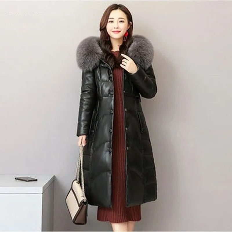 Black PU Leather Jacket Women 2021 Winter Big Imitation Fox Fur Collar Long Coat Mid-length Slim Warm Elegant Put Cotton Parka
Black PU Leather Jacket Women 2021 Winter Big Imitation Fox Fur Collar Long Coat Mid-length Slim Warm Elegant Put Cotton Parka