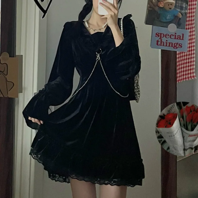 Black Kawaii Goth Dress Women Spring Elegant Retro Party Mini Dress Female Casual Sweet Japanese Korean Lolita Dress Women 2021
Black Kawaii Goth Dress Women Spring Elegant Retro Party Mini Dress Female Casual Sweet Japanese Korean Lolita Dress Women 2021