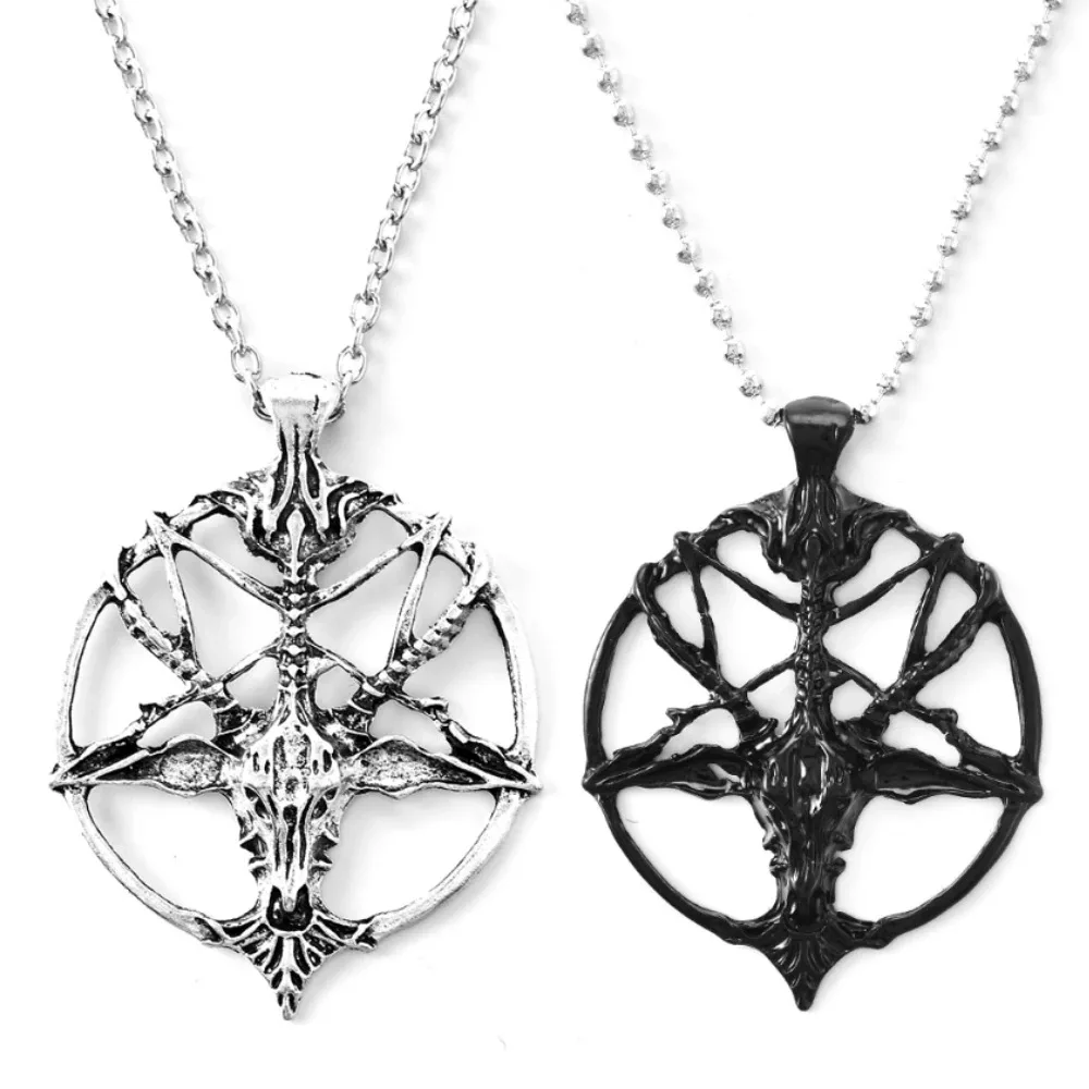 

Fashion Retro Pentagram Pan God Skull Goat Head Pendant Necklace Luck Satanism Occult Metal Vintage Silver Plated Star Necklace