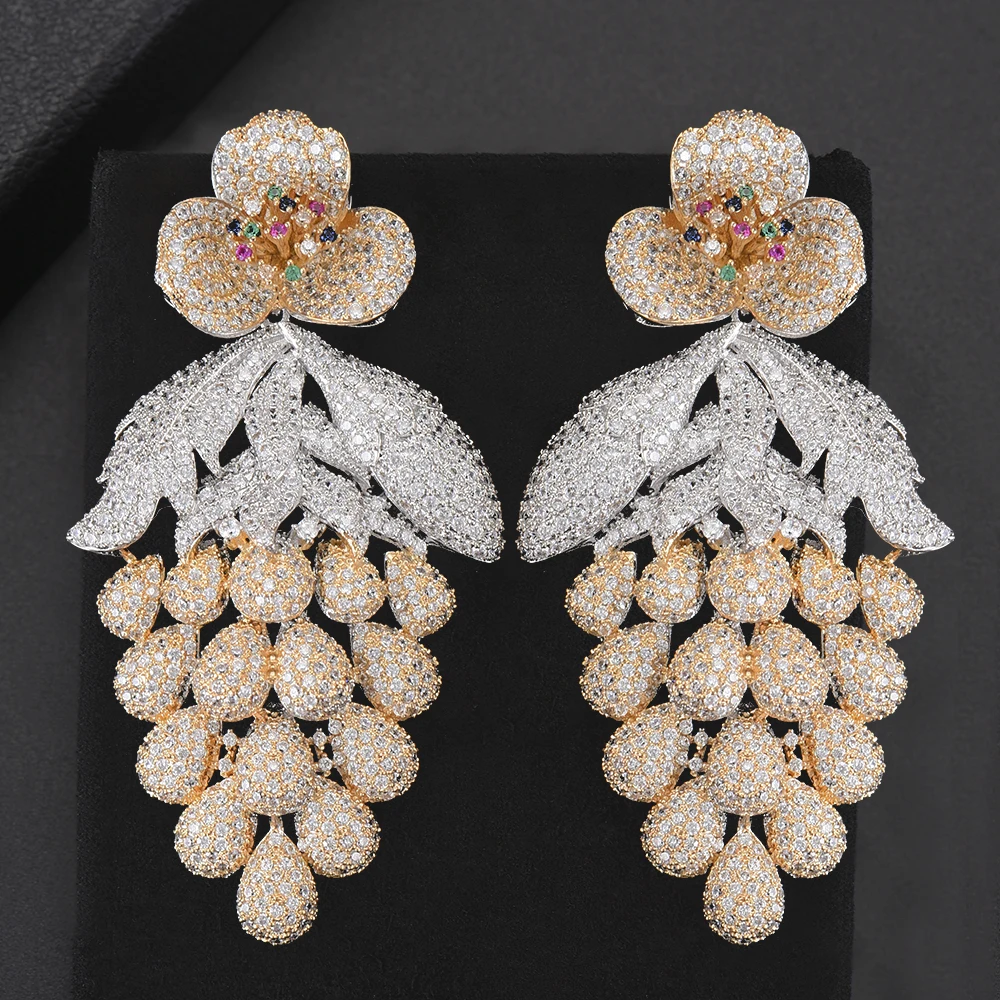 Trendy Luxury Indian For Women Wedding Flower Big Pendant Dangle Earrings Full Cubic Zirconia Drop Earrings For Engagement Party
Trendy Luxury Indian For Women Wedding Flower Big Pendant Dangle Earrings Full Cubic Zirconia Drop Earrings For Engagement Party