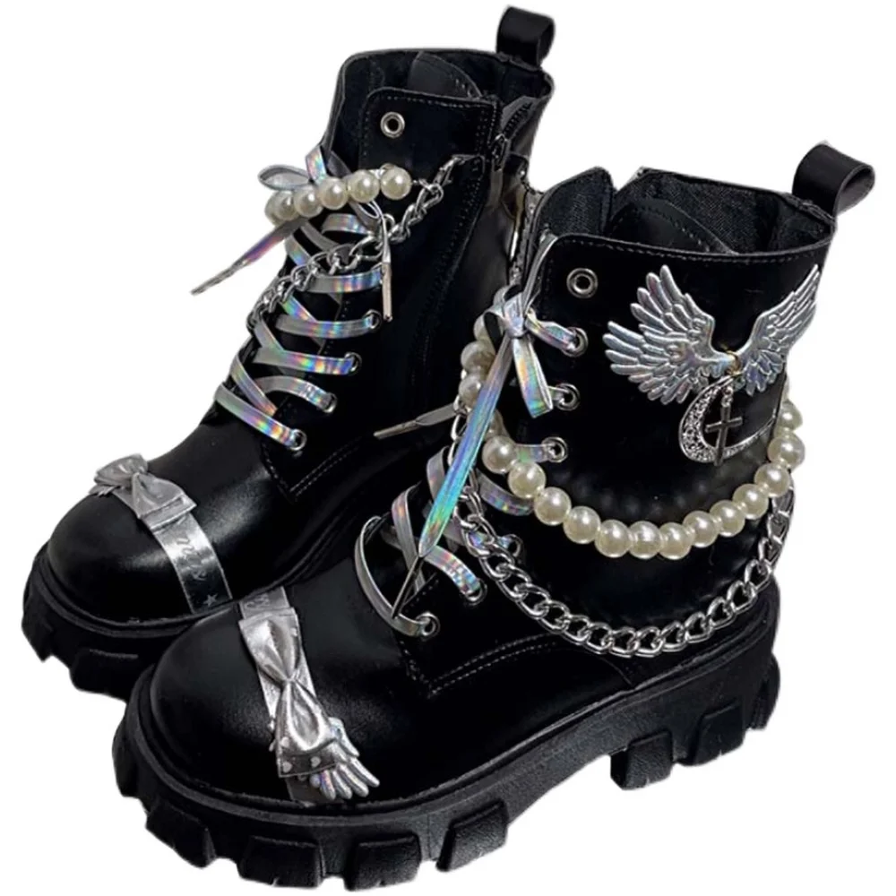 Womens Lolita Round Toe Bowknot Eagle Pearls Metal Chain Gothic Cross Decor Punk Pumps Shoes Creepers Japanese Harajuku Dark2022
Womens Lolita Round Toe Bowknot Eagle Pearls Metal Chain Gothic Cross Decor Punk Pumps Shoes Creepers Japanese Harajuku Dark2022