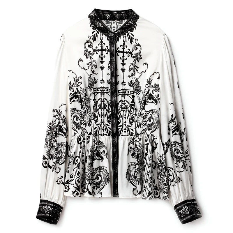 92% Heavy Silk 8% Spandex Women's Shirt O Neck Long Sleeves Printed Elegant Fashion Blouse Tops 
92% Heavy Silk 8% Spandex Women's Shirt O Neck Long Sleeves Printed Elegant Fashion Blouse Tops