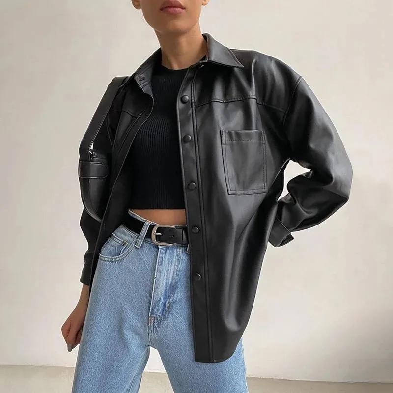 2021 Autumn Leather Jackets Vintage Party PU Long Sleeve Coats Buttons Lapel Casual Solid Work Outerwears Women's Jacket
2021 Autumn Leather Jackets Vintage Party PU Long Sleeve Coats Buttons Lapel Casual Solid Work Outerwears Women's Jacket
