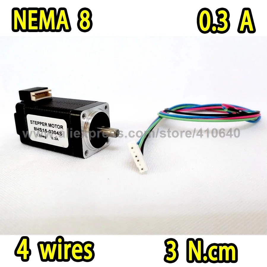 Nema 8 stepper motor model 8HS15-0304S 1.8 degree 0.3 A 3 N.cm with bipolar and 4 lead wire 12 pieces per lot FREE SHIPPING
Nema 8 stepper motor model 8HS15-0304S 1.8 degree 0.3 A 3 N.cm with bipolar and 4 lead wire 12 pieces per lot FREE SHIPPING