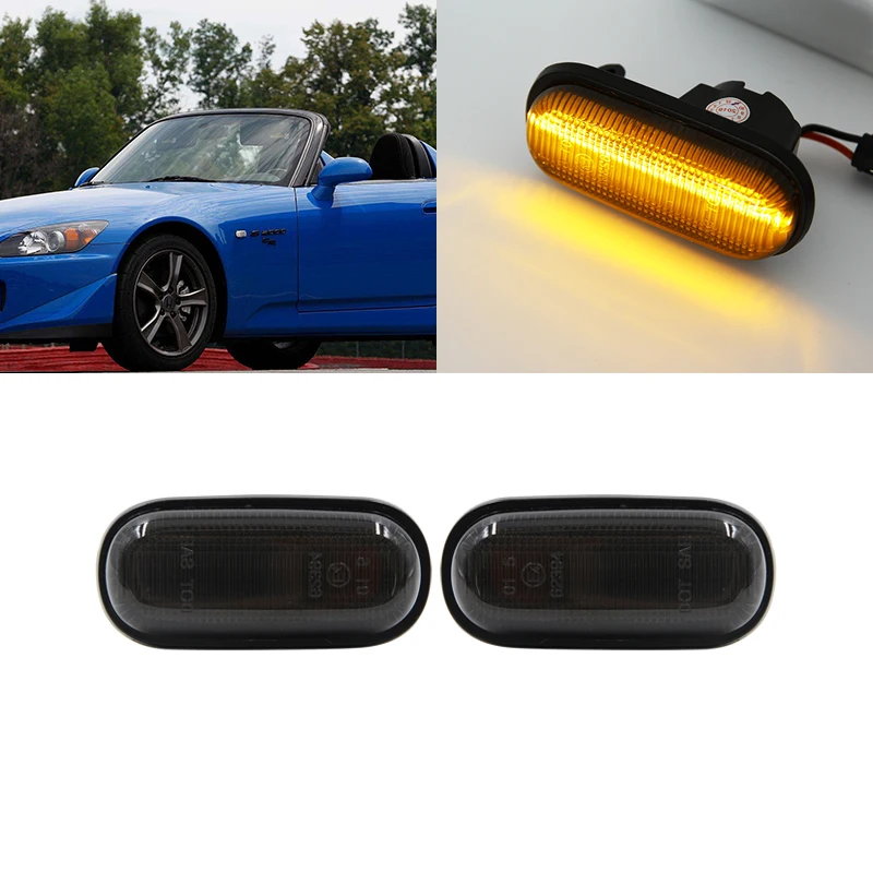 

For Honda S2000 2000-2009 CR S2K Front Amber Led Side Marker Lights Smoke Lens OEM: 33801-S2A-J02/33851-S2A-J02