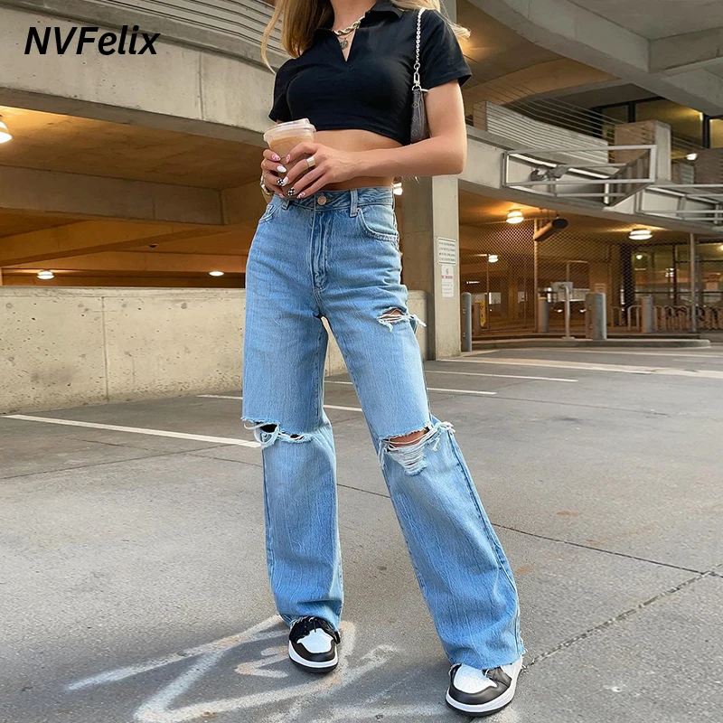 NVFelix Classic Straight Jeans For Women Ripped High Waist Baggy Pants Casual Blue Wash Denim Trousers Fashion Autumn Jean Pants
NVFelix Classic Straight Jeans For Women Ripped High Waist Baggy Pants Casual Blue Wash Denim Trousers Fashion Autumn Jean Pants