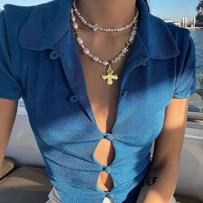 Tinastyle Double Layers Buttons Casual T Shirt Women Long Sleeve Short Summer Crop Top Shirt 2021 New Party T-shirts y2k Tops
Tinastyle Double Layers Buttons Casual T Shirt Women Long Sleeve Short Summer Crop Top Shirt 2021 New Party T-shirts y2k Tops