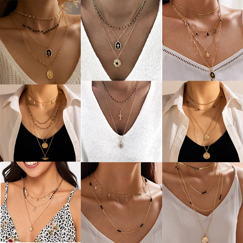 Модный docona Черный семян из бисера колье с подвеской в виде креста для женщин