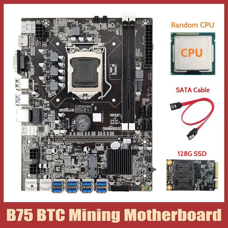 B75 ETH Mining Motherboard+CPU+128G MSATA SSD+SATA Cable LGA1155 8XPCIE to USB DDR3 B75 USB BTC Miner Motherboard
B75 ETH Mining Motherboard+CPU+128G MSATA SSD+SATA Cable LGA1155 8XPCIE to USB DDR3 B75 USB BTC Miner Motherboard