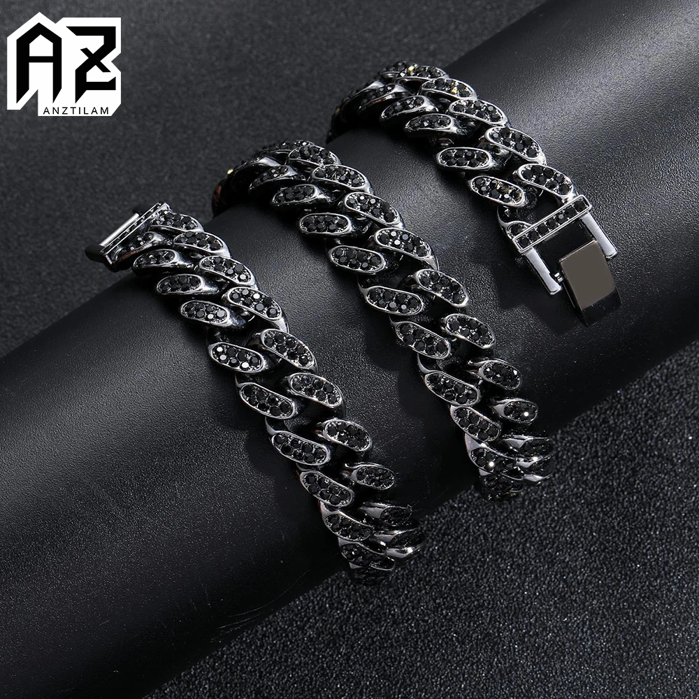 AZ 13mm Iced Out Black Cuban link Chain Necklace Bracelet for Men Alloy Full Rhinestone Hip Hop Necklaces Women Choker Free Ship
AZ 13mm Iced Out Black Cuban link Chain Necklace Bracelet for Men Alloy Full Rhinestone Hip Hop Necklaces Women Choker Free Ship