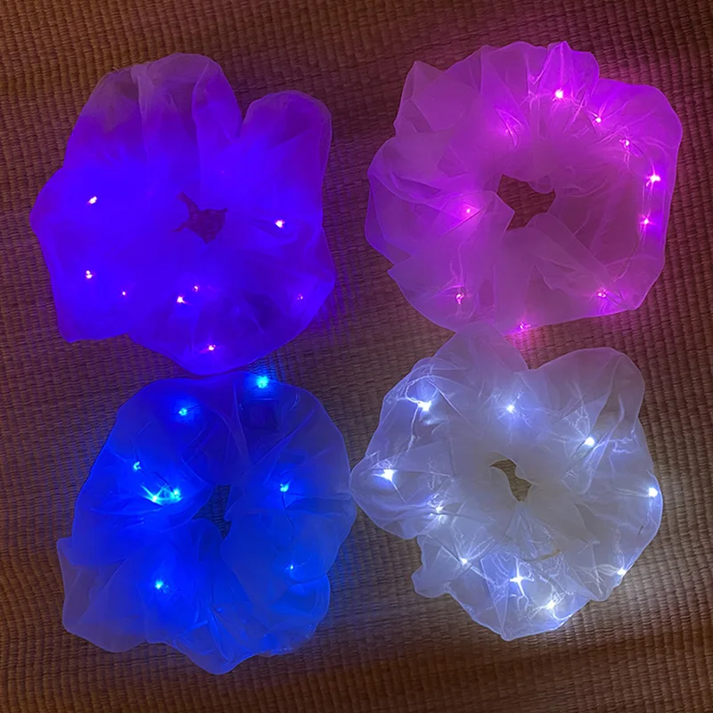 

Fine Light Gauze Scrunchies Headbands for Girls Ponytail holder Wedding Party LED Light Hair Rings Glow Wreath Christmas Gift