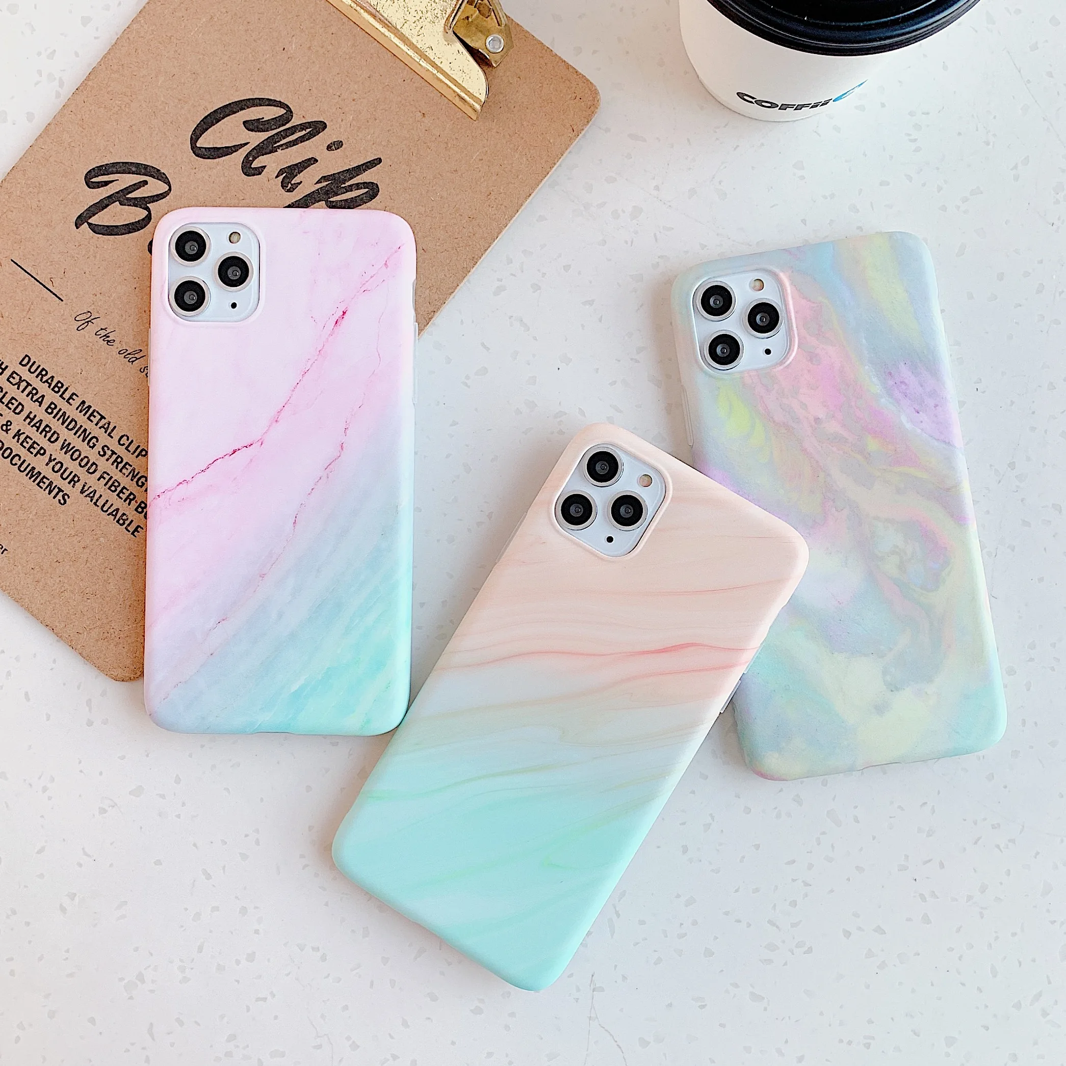 Матовый красочный мраморный чехол подставка для телефона iPhone i8P i7Plus 7 6 6S 8 Plus XS 12 Mini