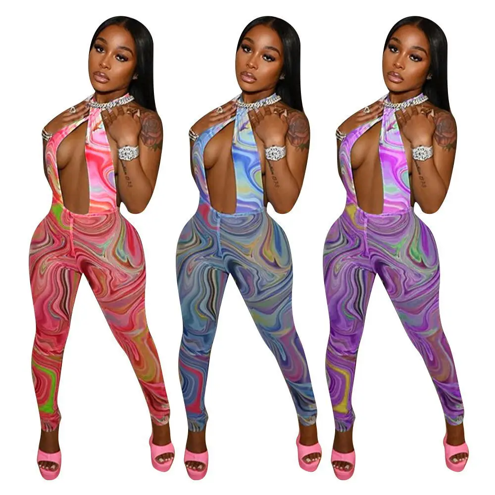 Tie Dye Print Wrap V-neck Halter Jumpsuit Sleeveless Backless Sexy Bodycon Party Club Outfits Skinny Elegant Rompers
Tie Dye Print Wrap V-neck Halter Jumpsuit Sleeveless Backless Sexy Bodycon Party Club Outfits Skinny Elegant Rompers