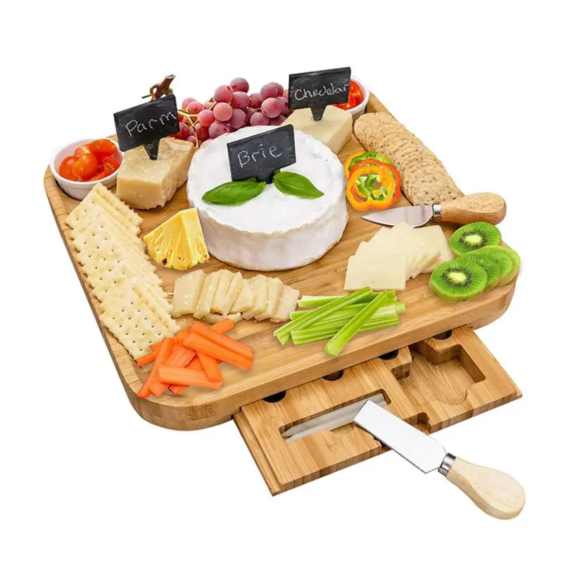 Bamboo Slate Cheese Board Charcuterie Platter & Food Serving Tray with 2 Bowls
Bamboo Slate Cheese Board Charcuterie Platter & Food Serving Tray with 2 Bowls
