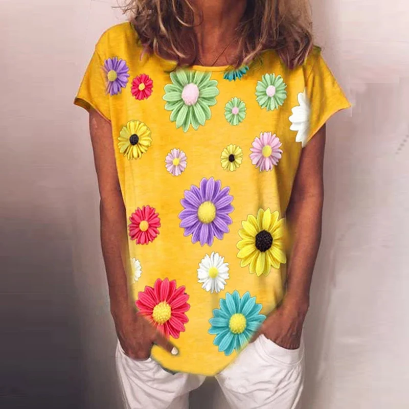 2021 New Fashion Summer Tops Flower Print Casual Loose Round Neck Short Sleeve T-Shirt Women Hedging Multiple Colour S-3XL 
2021 New Fashion Summer Tops Flower Print Casual Loose Round Neck Short Sleeve T-Shirt Women Hedging Multiple Colour S-3XL