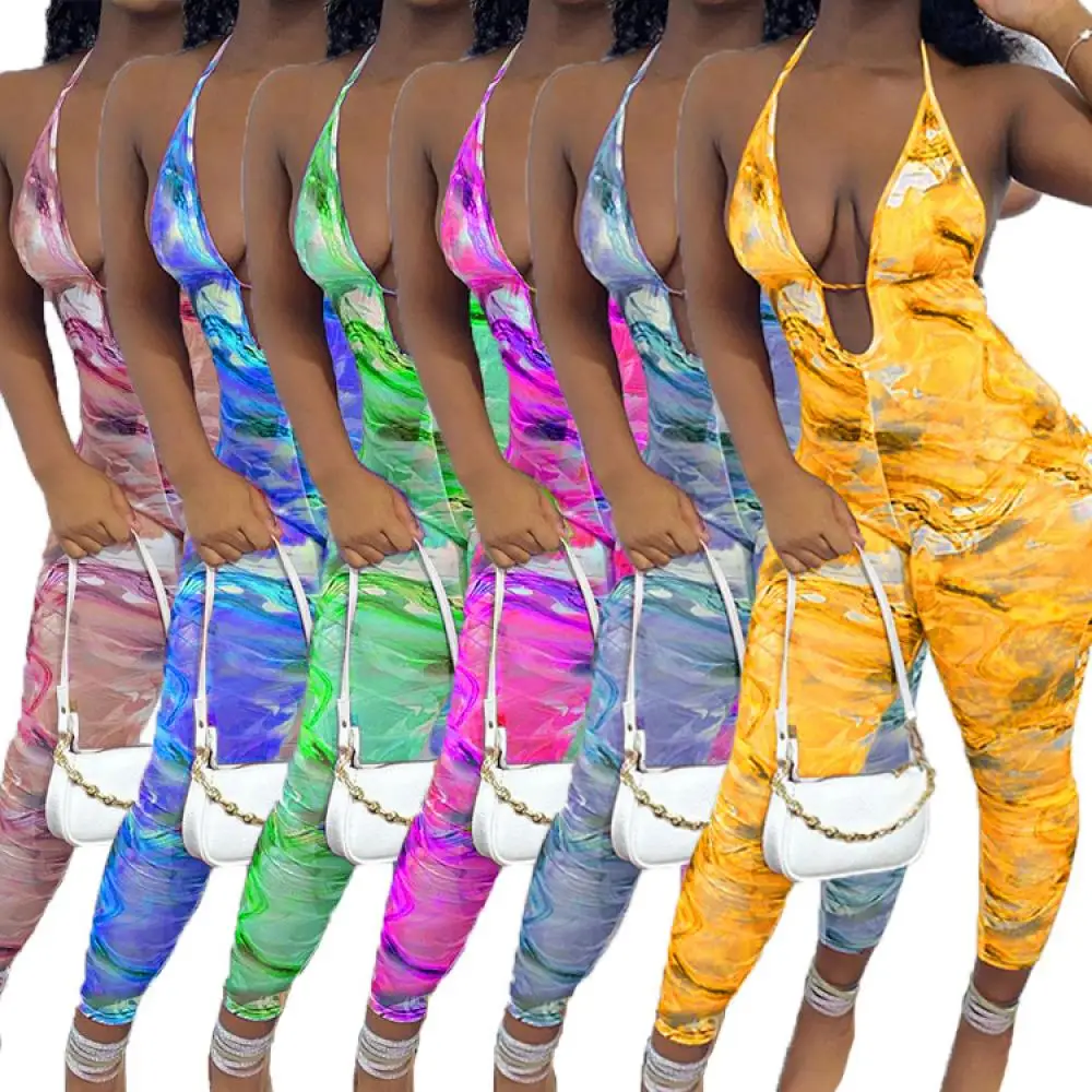 2021 Summer Fashion Hedging New Tie-Dye Printing Deep V-Neck Sexy Sling Jumpsuit Women
2021 Summer Fashion Hedging New Tie-Dye Printing Deep V-Neck Sexy Sling Jumpsuit Women