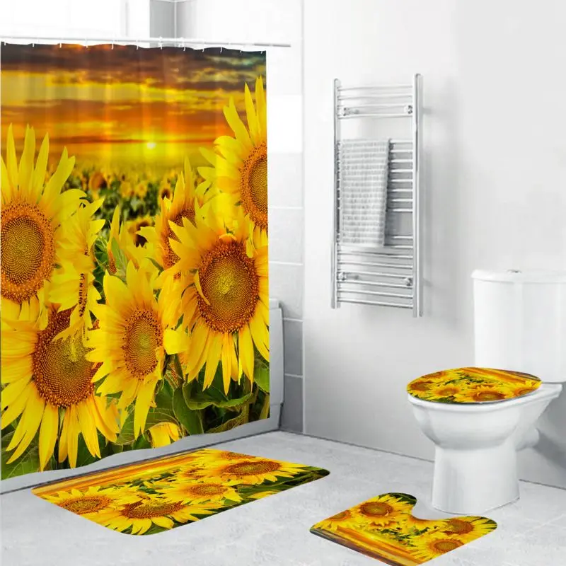 4PCS/Set Sunflower Shower Curtain Floral Bath Curtain Waterproof Polyester Shower Curtain Non-Slip Bathroom Rugs Bath Mat
4PCS/Set Sunflower Shower Curtain Floral Bath Curtain Waterproof Polyester Shower Curtain Non-Slip Bathroom Rugs Bath Mat
