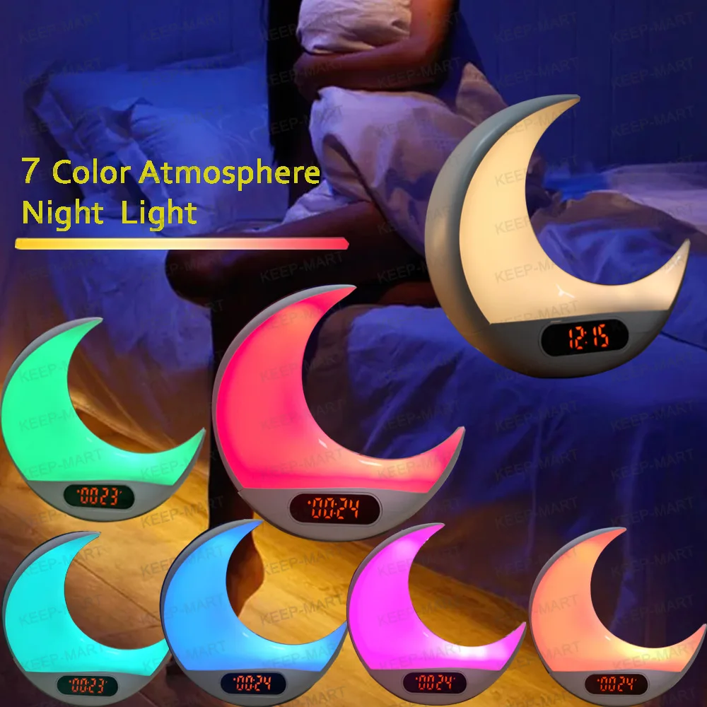 Moon Digital Alarm Clock Wake Up Light LED Lamp Electronic Desk Clock Simulating Sunrise/Sunset Colorful Light with FM Radio
Moon Digital Alarm Clock Wake Up Light LED Lamp Electronic Desk Clock Simulating Sunrise/Sunset Colorful Light with FM Radio