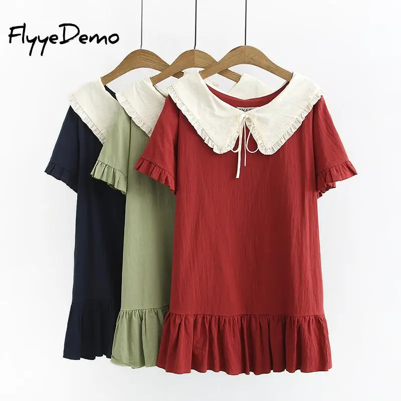 Big Retro Cotton Dress Women Summer Peter Pan Collar Short Sleeve Casual Loose Dresses Spring Ladies Clothing Pure Color
Big Retro Cotton Dress Women Summer Peter Pan Collar Short Sleeve Casual Loose Dresses Spring Ladies Clothing Pure Color