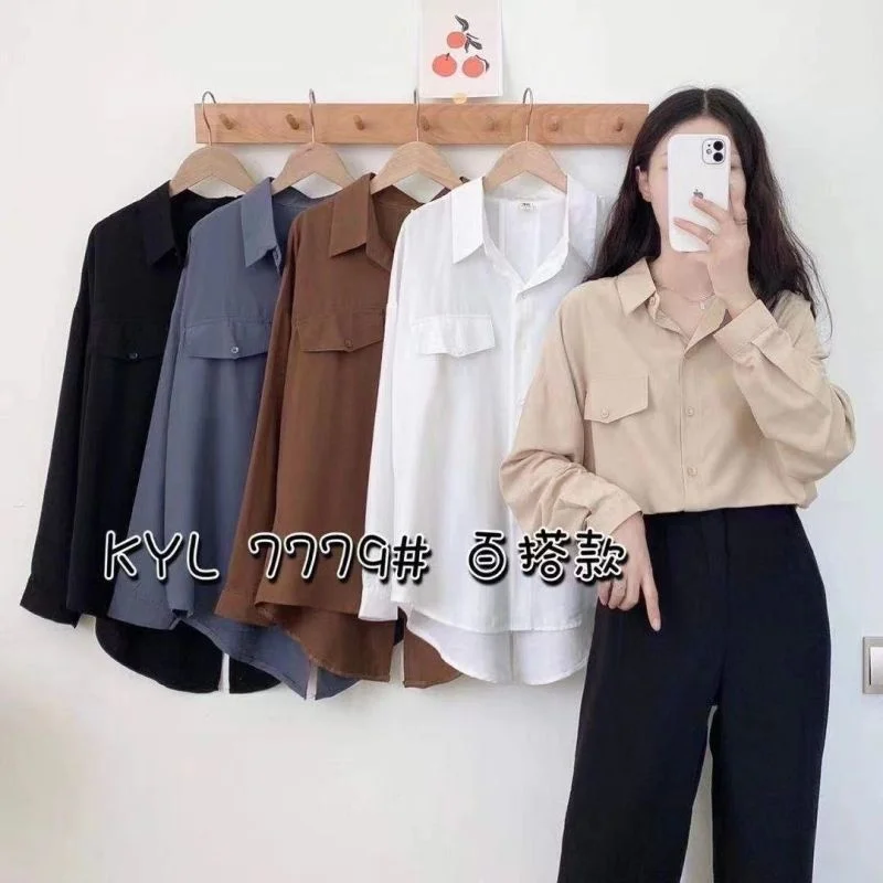 Женская Однотонная рубашка с разрезом сзади, Новинка осени 2021 
Женская Однотонная рубашка с разрезом сзади, Новинка осени 2021