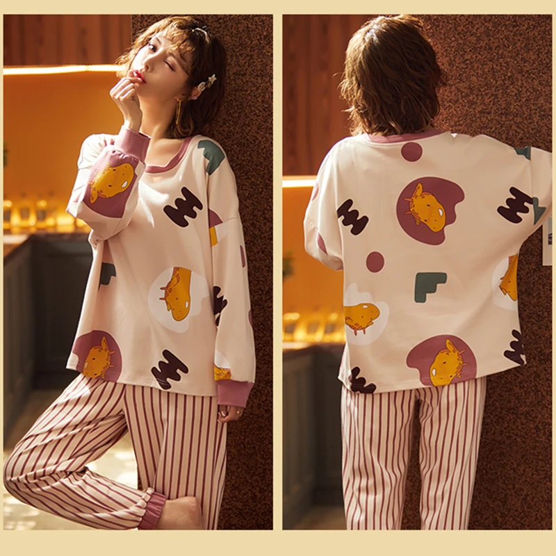 Lady Pajamas Spring Autumn Cotton Long Sleeves With Trousers Pajamas Set Leisure Home Daily Bathing Pajamas Two-Piece Set 2021
Lady Pajamas Spring Autumn Cotton Long Sleeves With Trousers Pajamas Set Leisure Home Daily Bathing Pajamas Two-Piece Set 2021