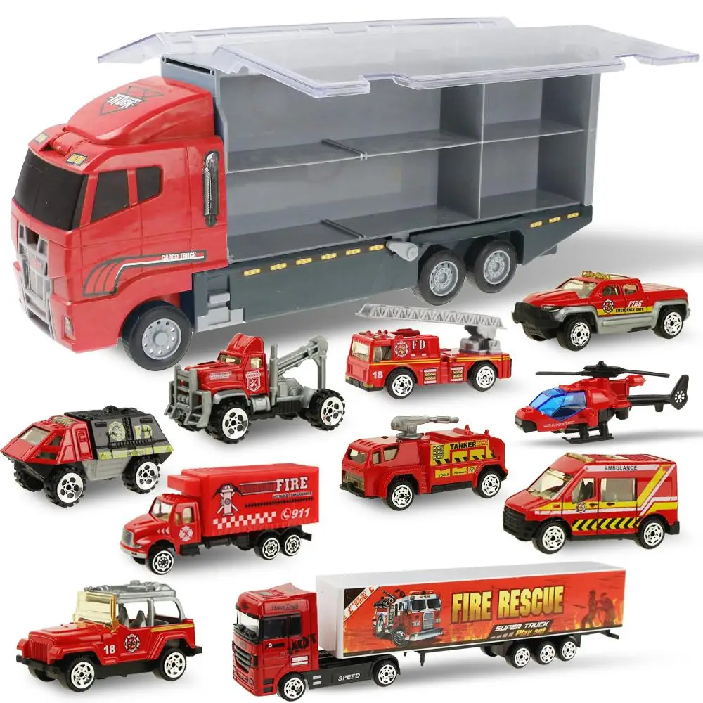 

Большой грузовик + 6 шт. мини литая модель автомобиля из сплава масштаб 1:64, игрушечные транспортные средства, грузовик, Инженерная машина, иг...