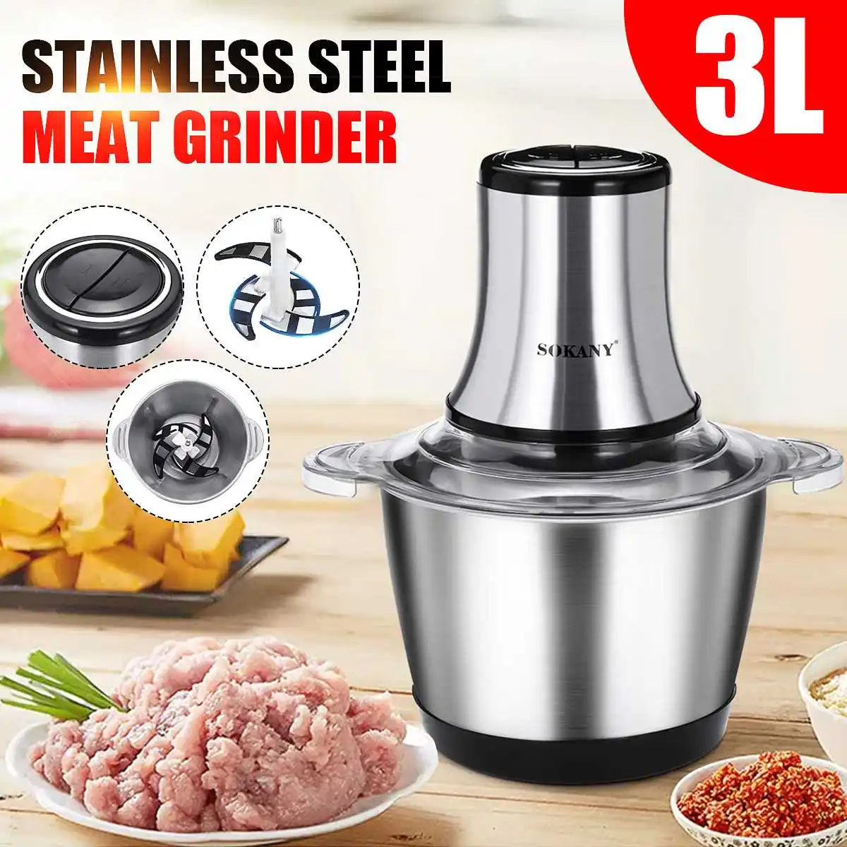3L 220V Electric Meat Grinders Automatic Blender Food Mixer Chopper Mincer stainless steel 4 Blades kitchen Food Processor 800W
3L 220V Electric Meat Grinders Automatic Blender Food Mixer Chopper Mincer stainless steel 4 Blades kitchen Food Processor 800W