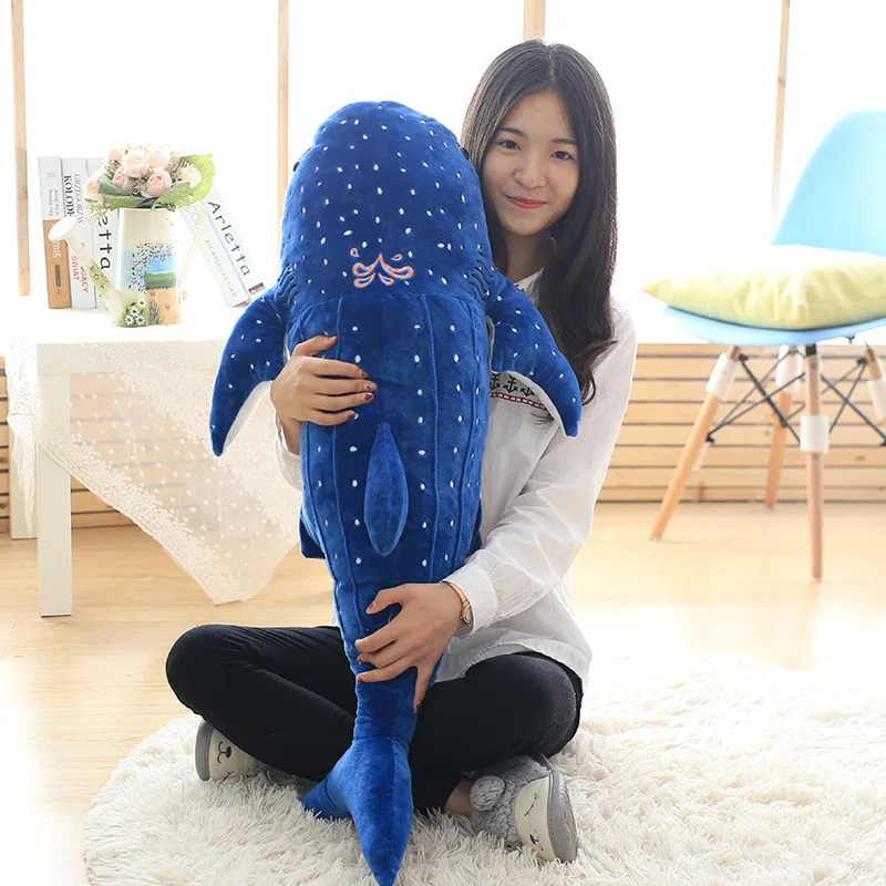 

Игрушка плюшевая мягкая Акула, большой креативный синий кит, набивная мягкая Акула, морская рыба, плюшевая подушка, милая детская кукла, 100 с...