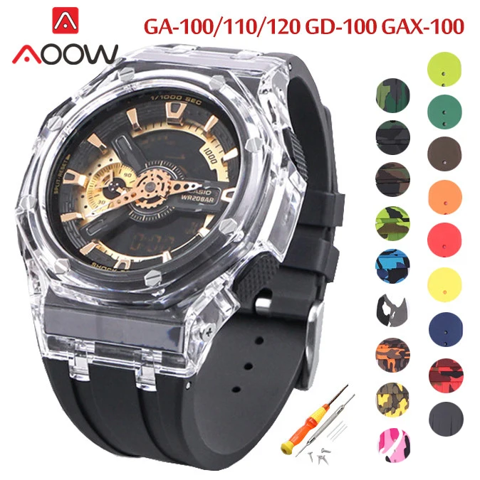 

Rubber Strap Transparent Bezel for Casio G-SHOCK GA-100 110 GD-120 GLS-100 Men Bracelet Watch Band Protective Case Refit Kit