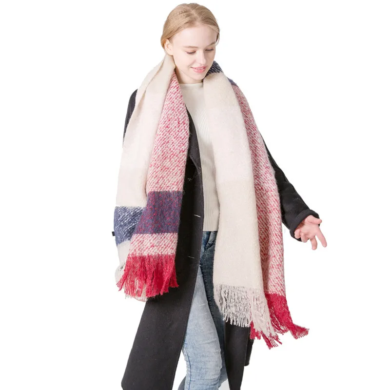 

Новинка 2021, весенне-зимний плотный клетчатый женский шарф с цветными блоками, длинная теплая шаль для мужчин и женщин, шарфы