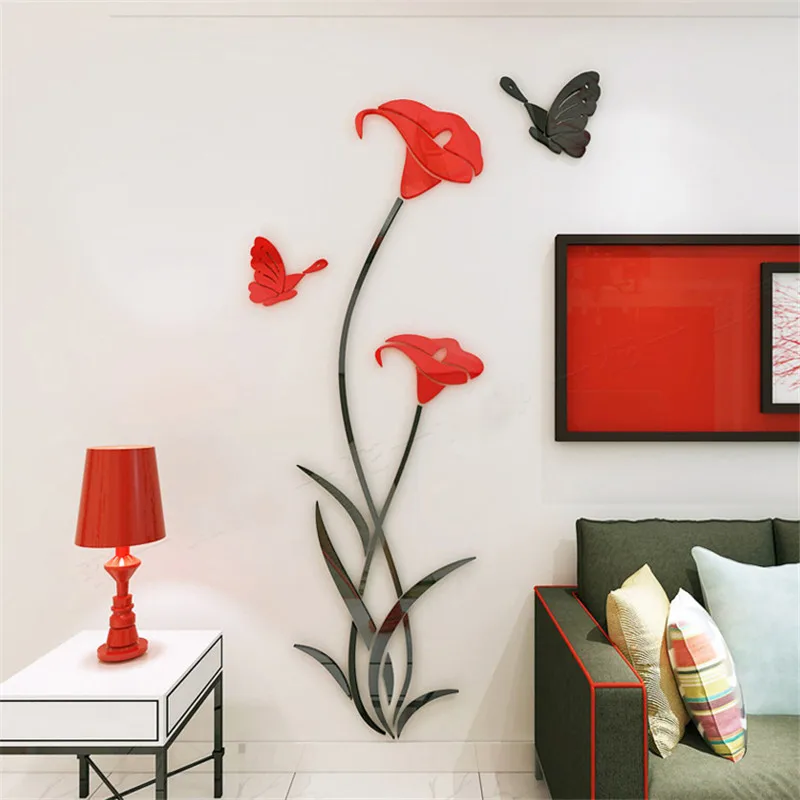 

Кристалл акриловый 3d цветок бабочка стикер стены спальня ресторан ТВ фон украшения стены стикер домашний декор