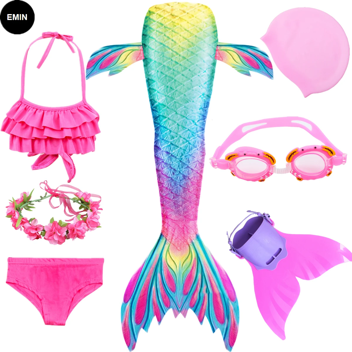 Женский пляжный костюм-бикини, хвост русалки и очки для плавания
Женский пляжный костюм-бикини, хвост русалки и очки для плавания